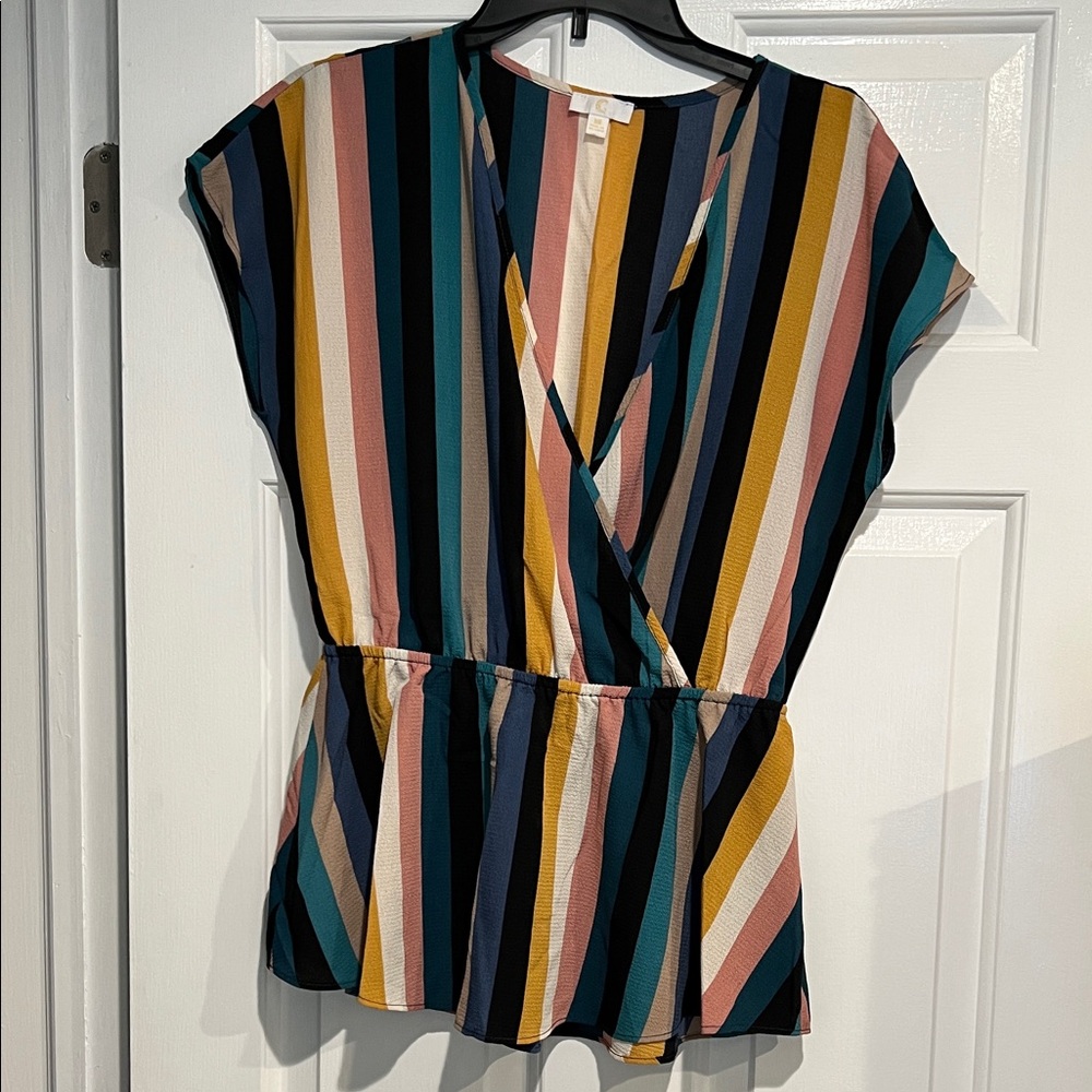 Charming Charlie Colorful Striped Wrap Blouse